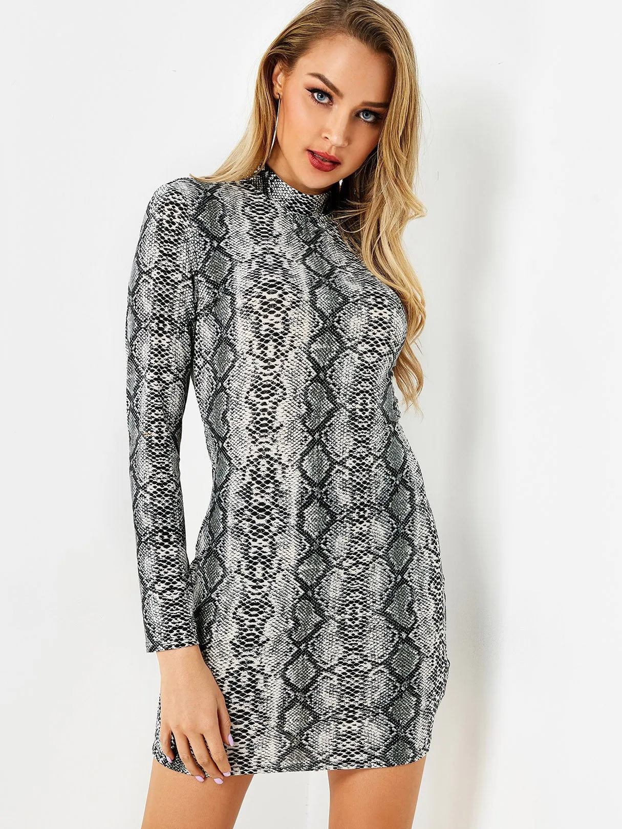 Wholesale Grey Long Sleeve Snake Backless Cut Out Sexy Dresses