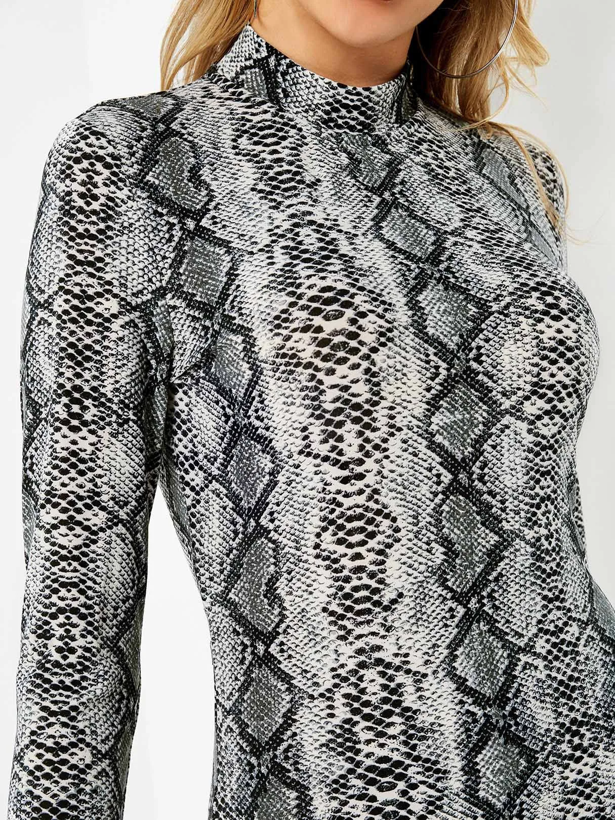 Wholesale Grey Long Sleeve Snake Backless Cut Out Sexy Dresses