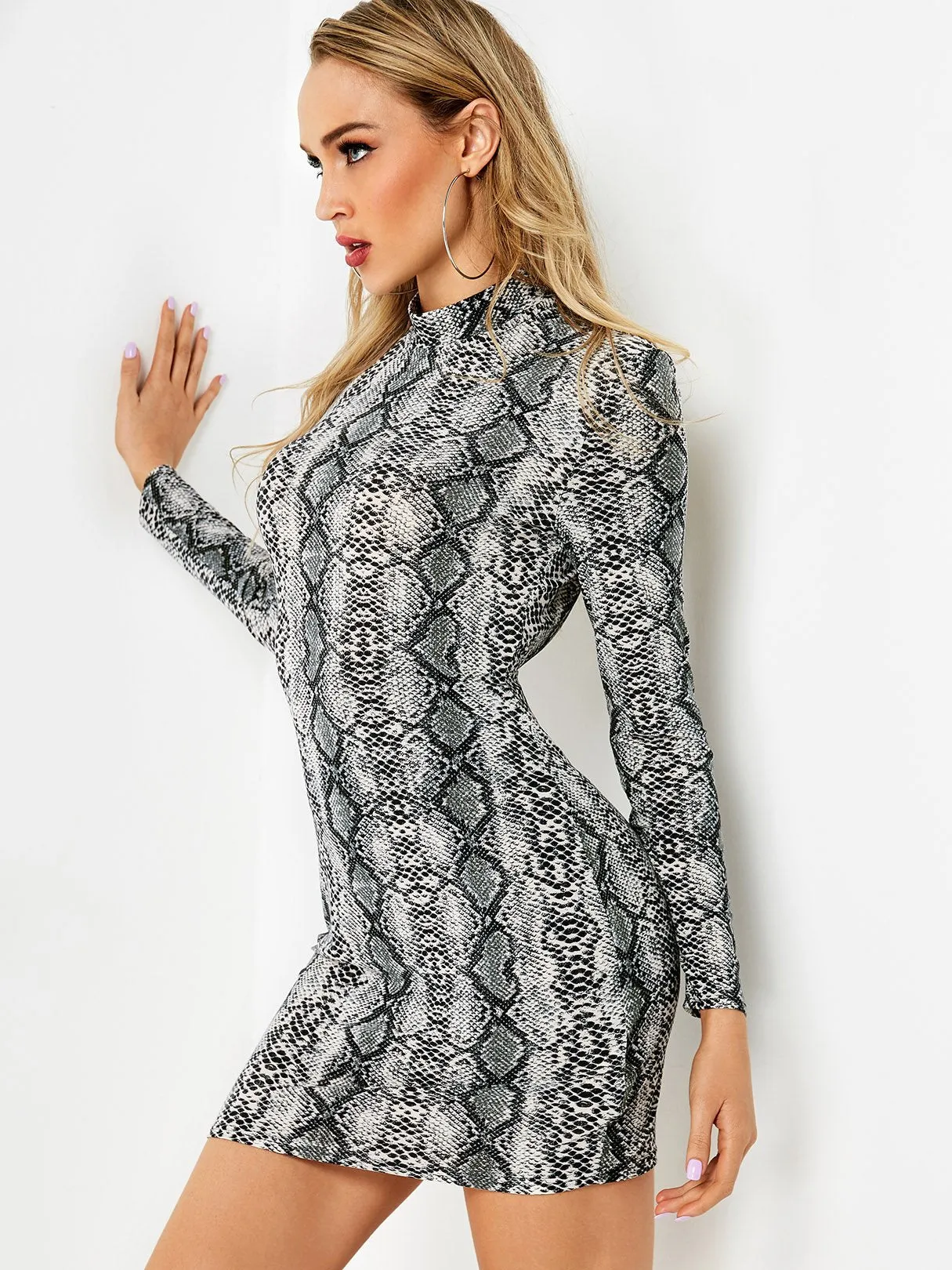 Wholesale Grey Long Sleeve Snake Backless Cut Out Sexy Dresses