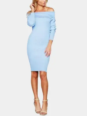 Wholesale Off The Shoulder Backless Long Sleeve Blue Sexy Dresses