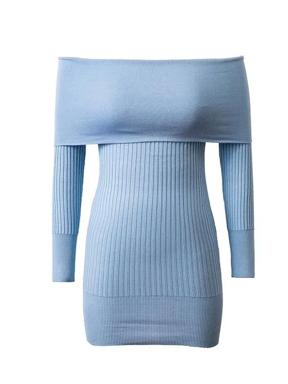 Wholesale Off The Shoulder Backless Long Sleeve Blue Sexy Dresses