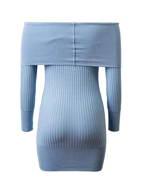 Wholesale Off The Shoulder Backless Long Sleeve Blue Sexy Dresses