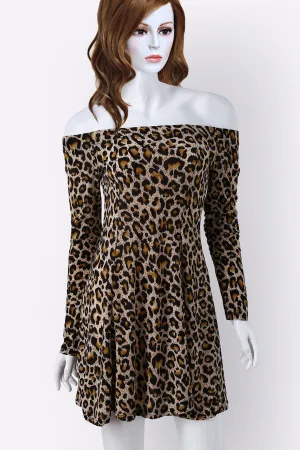 Wholesale Off The Shoulder Long Sleeve Leopard Sexy Dresses