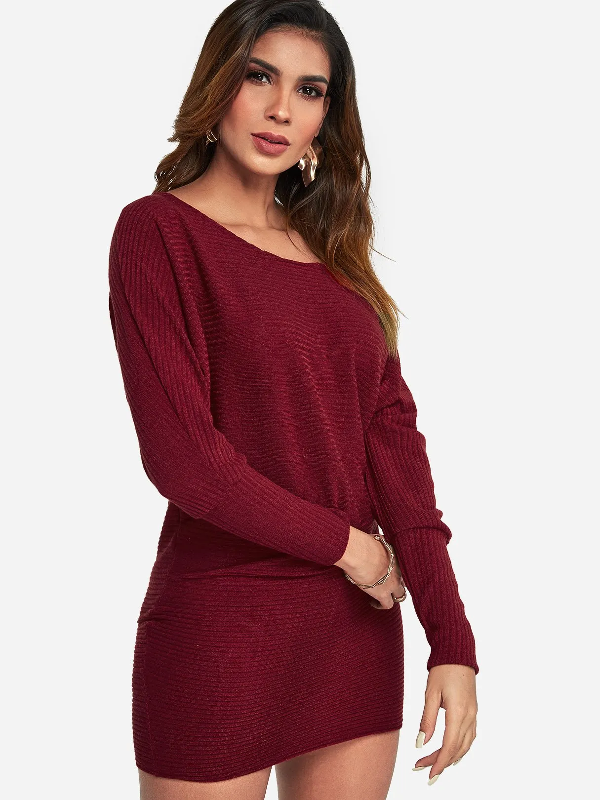 Wholesale One Shoulder Long Sleeve Plain Sexy Dress