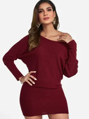 Wholesale One Shoulder Long Sleeve Plain Sexy Dress