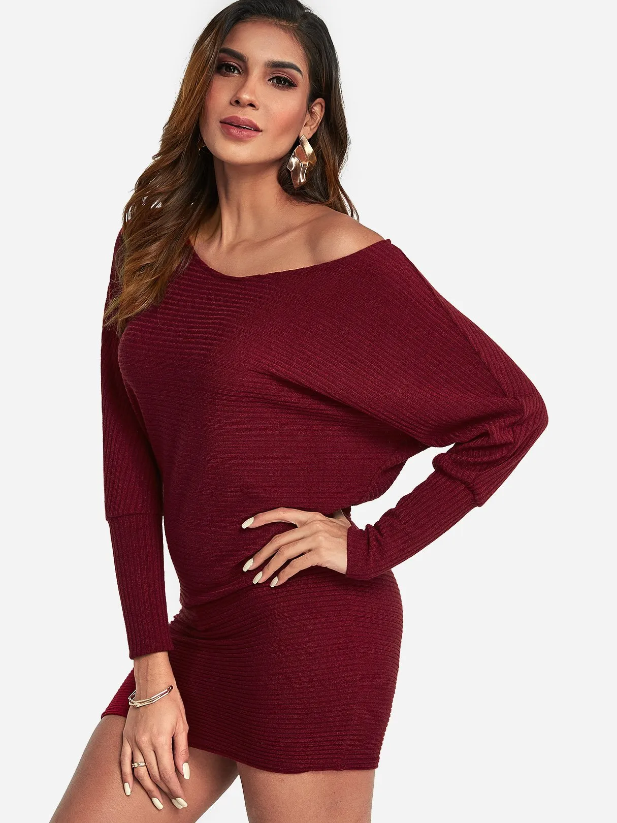 Wholesale One Shoulder Long Sleeve Plain Sexy Dress