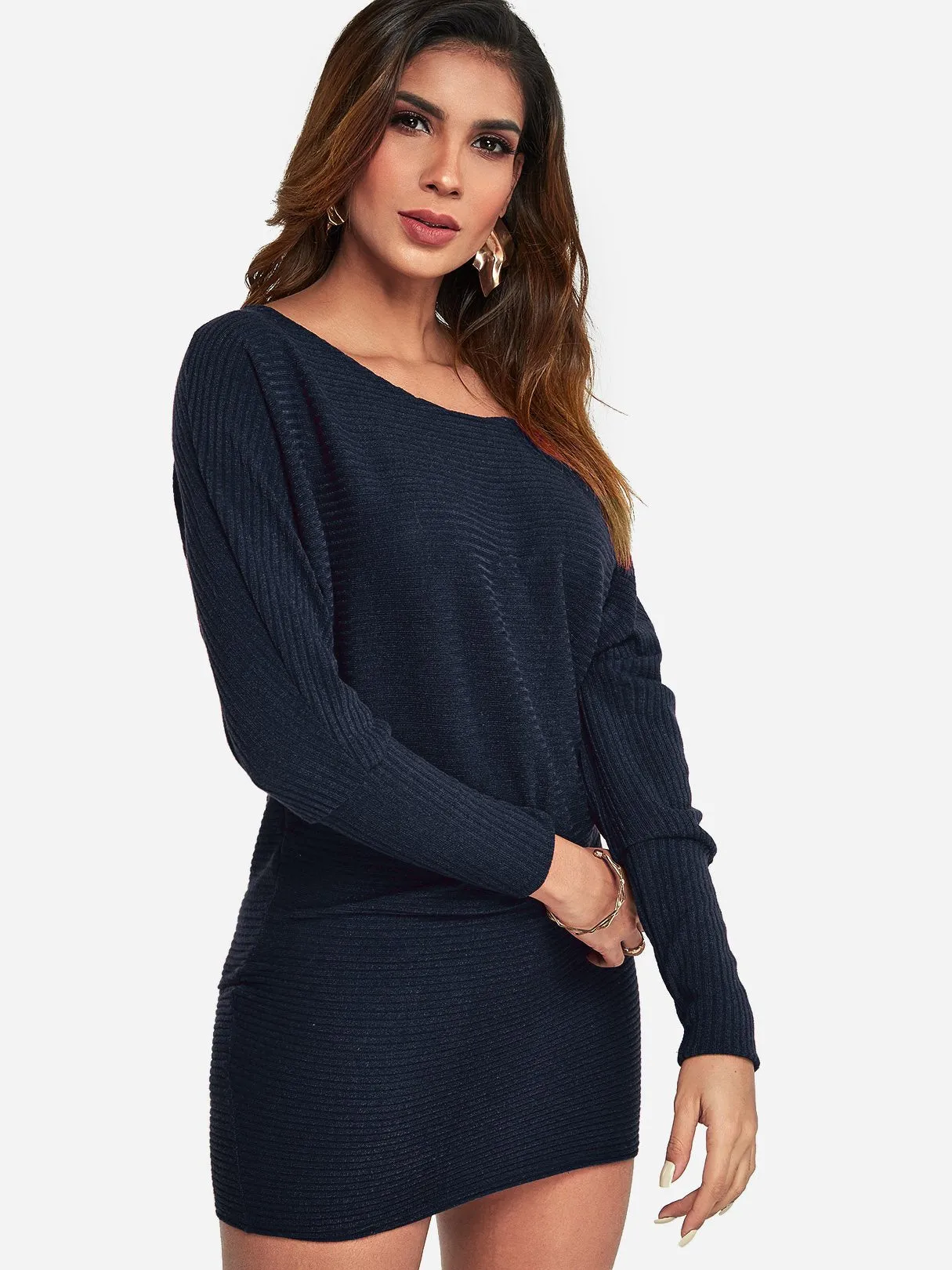 Wholesale One Shoulder Long Sleeve Plain Sexy Dress