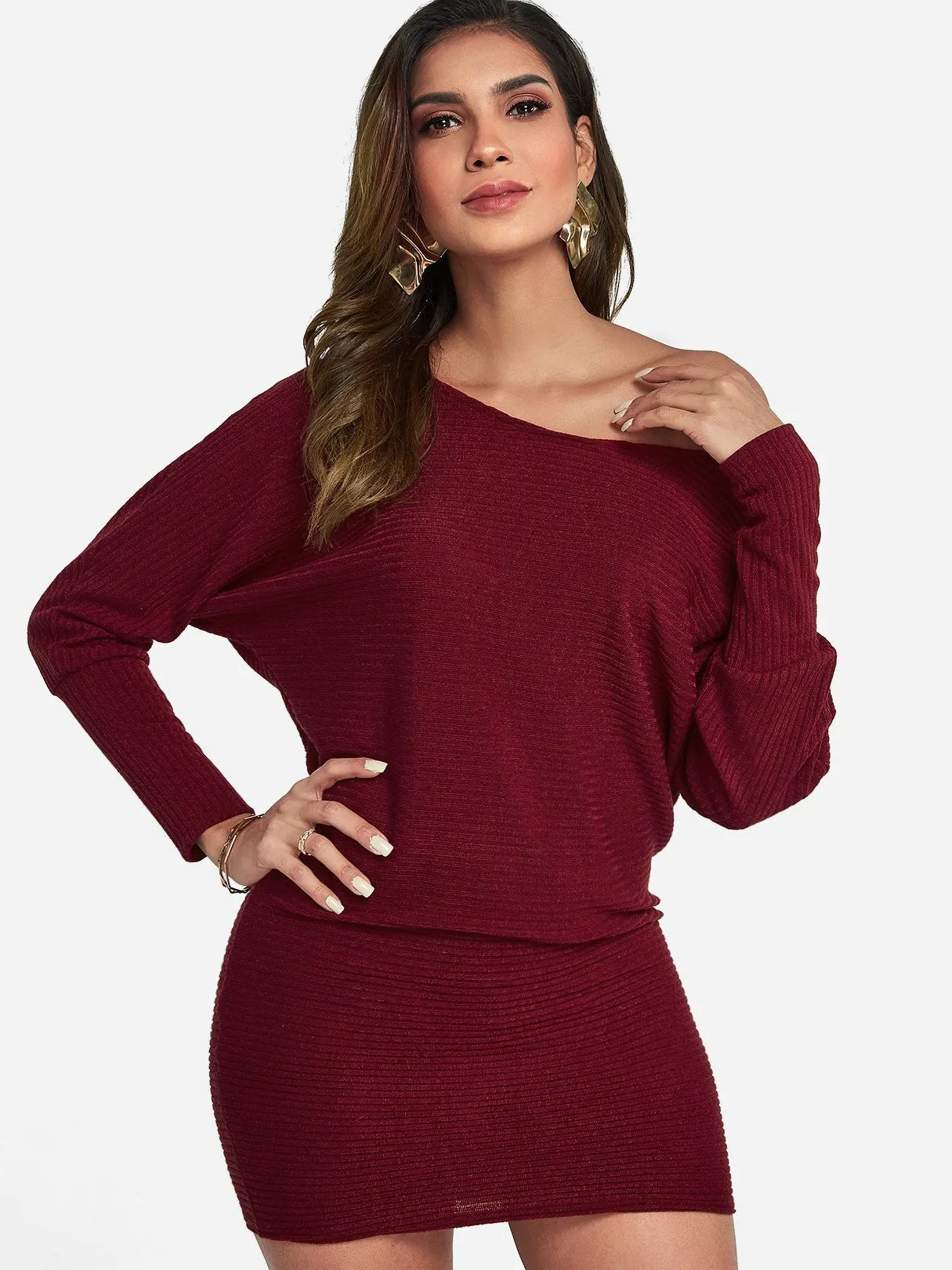 Wholesale One Shoulder Long Sleeve Plain Sexy Dress