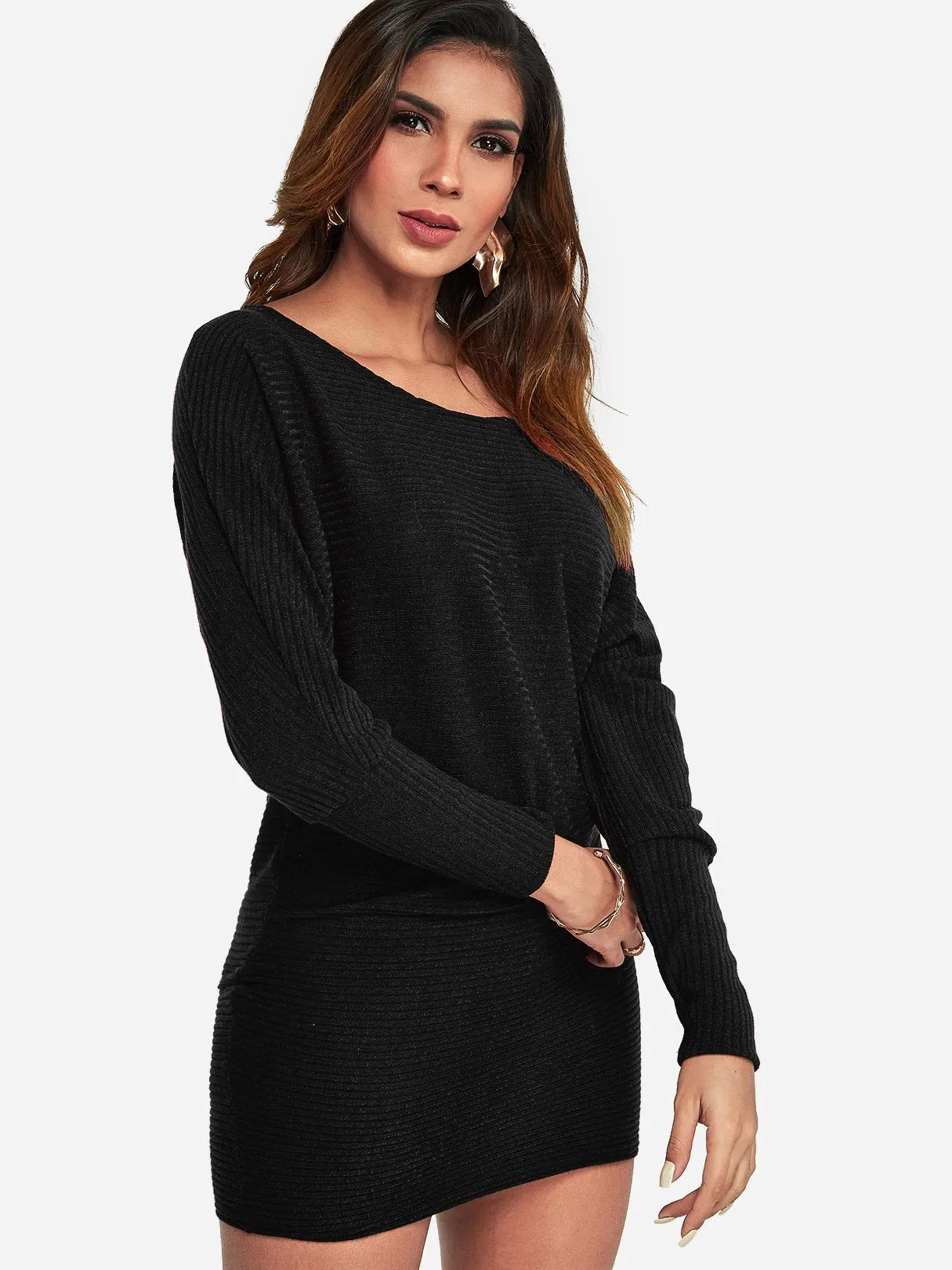 Wholesale One Shoulder Long Sleeve Plain Sexy Dress