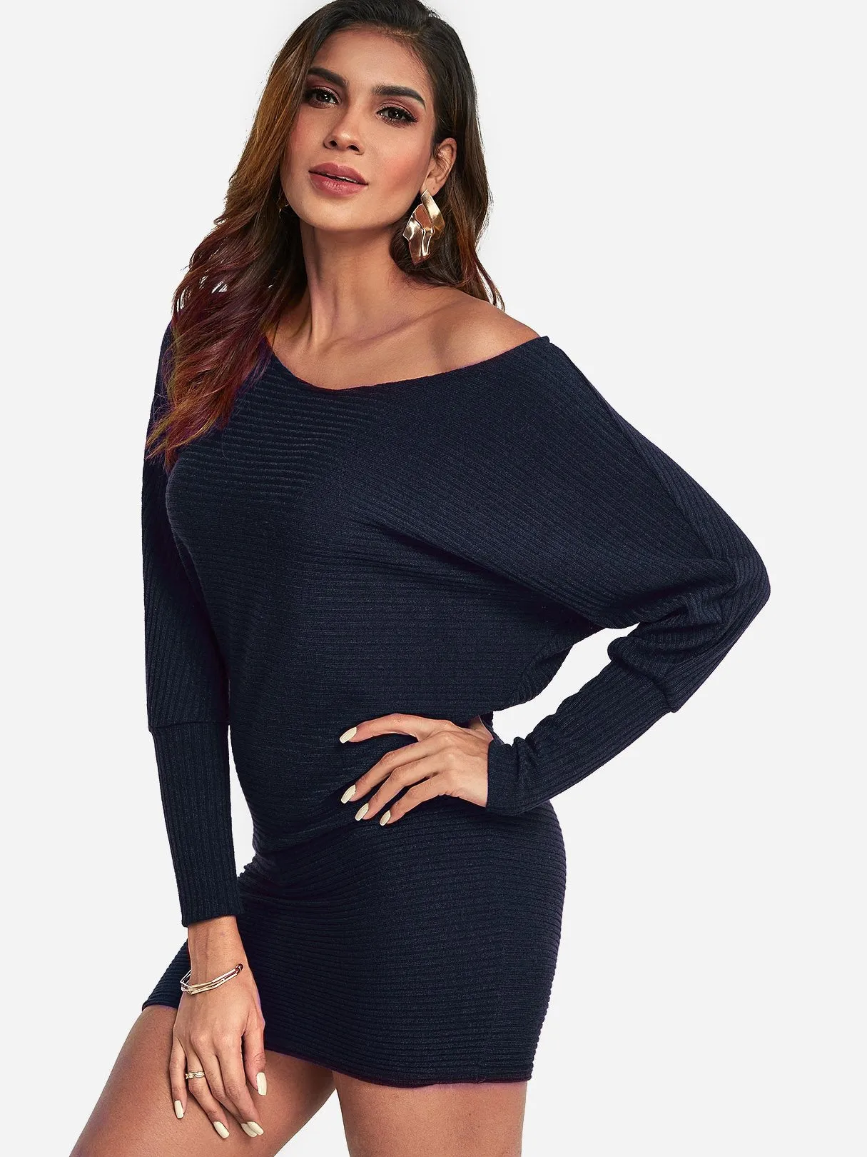 Wholesale One Shoulder Long Sleeve Plain Sexy Dress