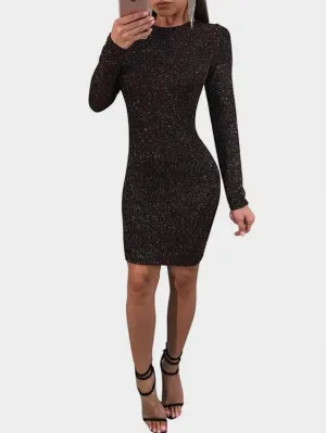 Wholesale Round Neck Backless Long Sleeve Bodycon Hem Black Sexy Dresses