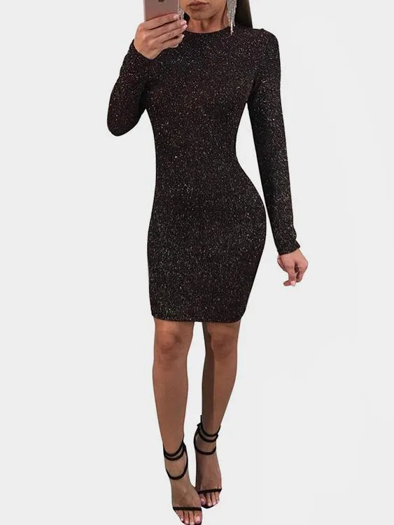Wholesale Round Neck Backless Long Sleeve Bodycon Hem Black Sexy Dresses