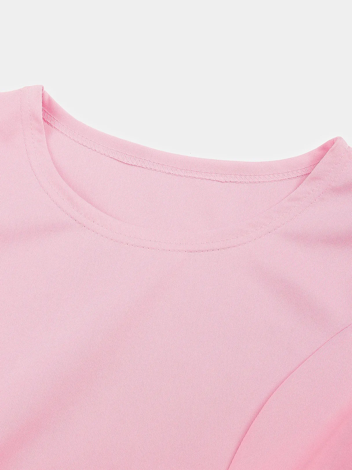 Wholesale Round Neck Plain Pleated Half Sleeve Ruffle Hem Pink Sexy Dresses