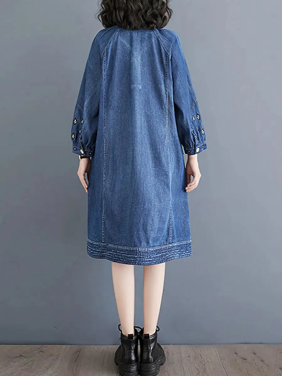 Women Embroidery Loose Denim Dress