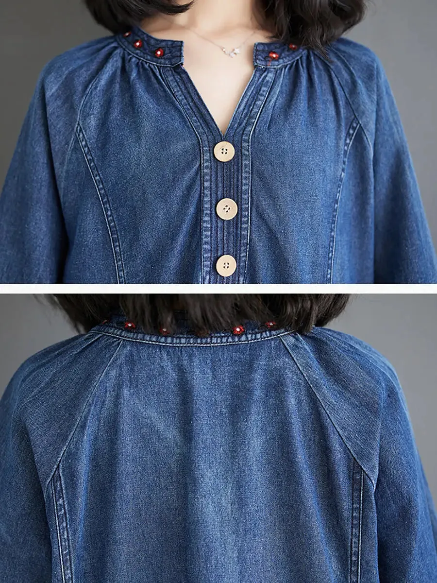 Women Embroidery Loose Denim Dress