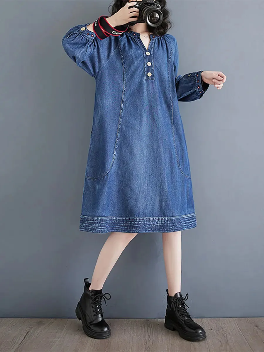Women Embroidery Loose Denim Dress