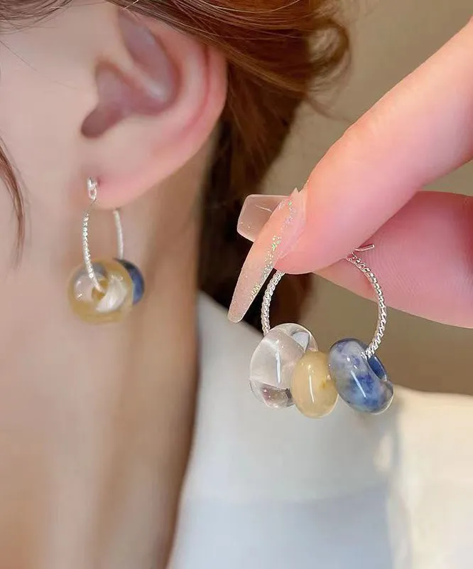 Women Multicolour Copper Gem Stone Glass Hoop Earrings KX1002