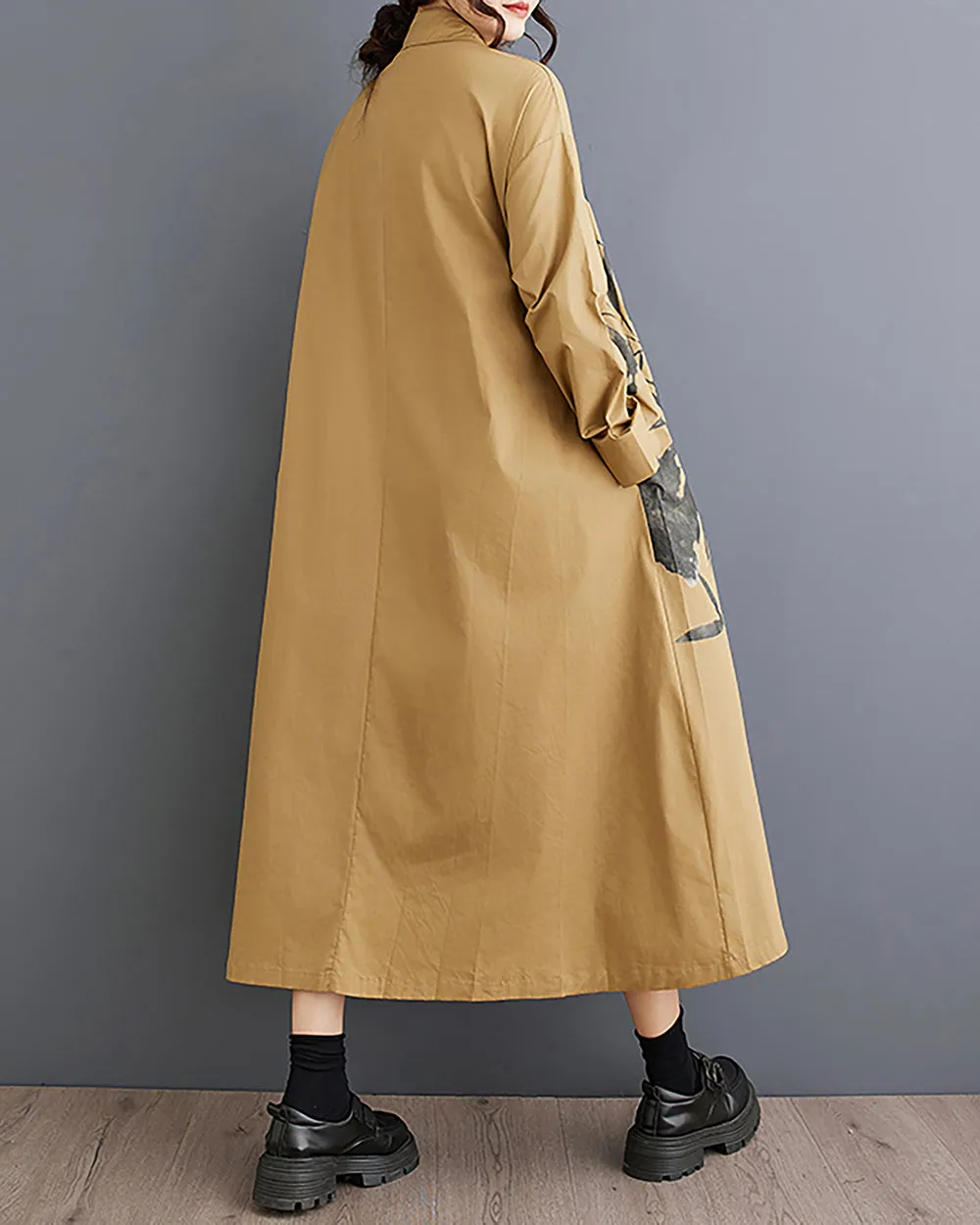 Women's Shirt Dress Lapel Collar Button Down Long Sleeve Below Knee Loose Oversize GZ291