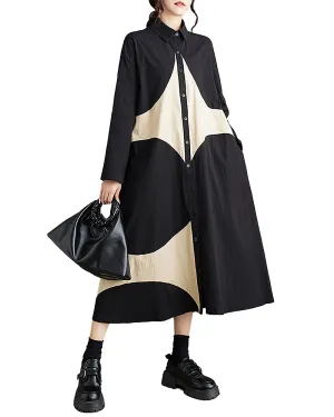 Women's Shirt Dress Lapel Collar Button Down Long Sleeve Below Knee Loose Oversize GZ291