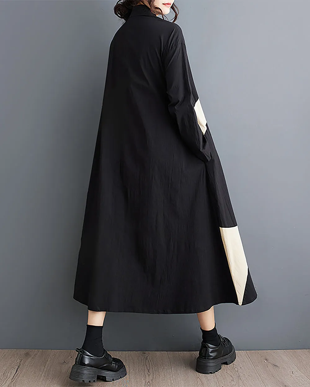 Women's Shirt Dress Lapel Collar Button Down Long Sleeve Below Knee Loose Oversize GZ291