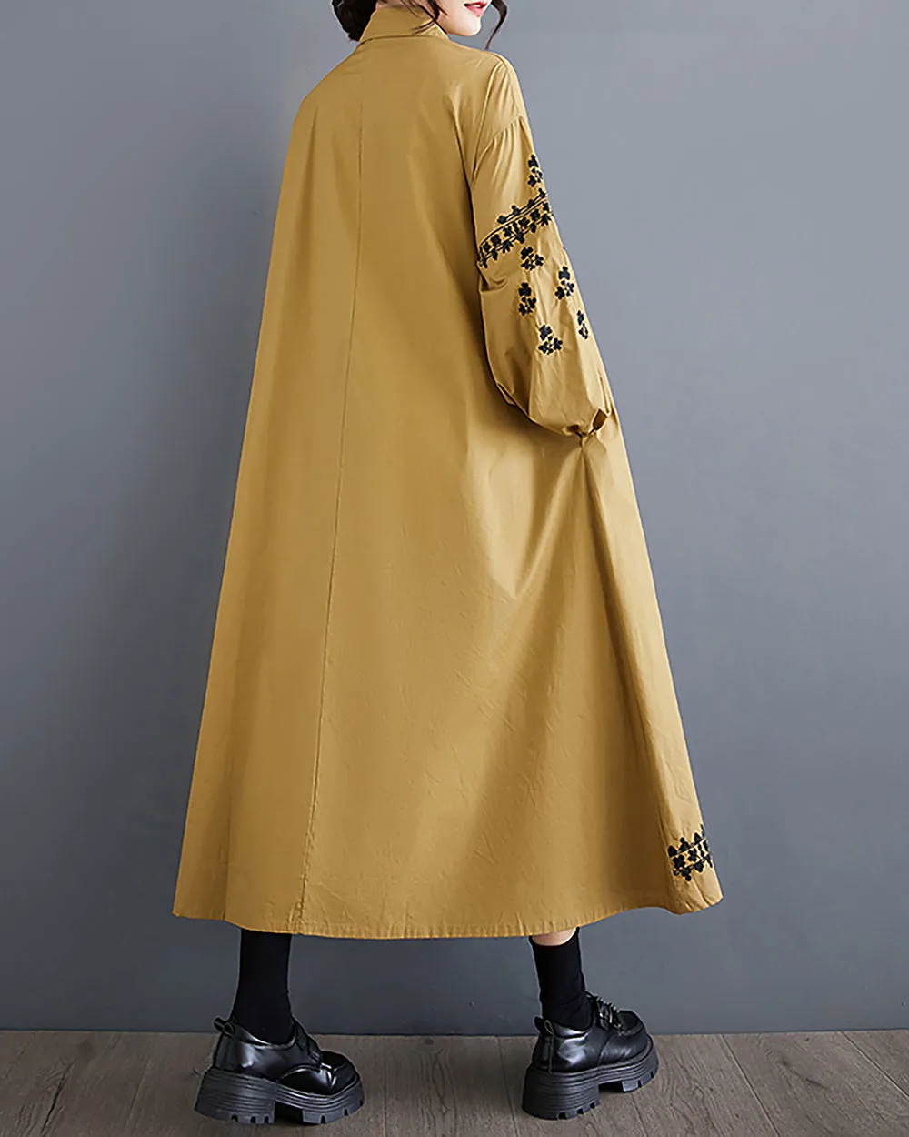 Women's Shirt Dress Lapel Collar Button Down Long Sleeve Below Knee Loose Oversize GZ291