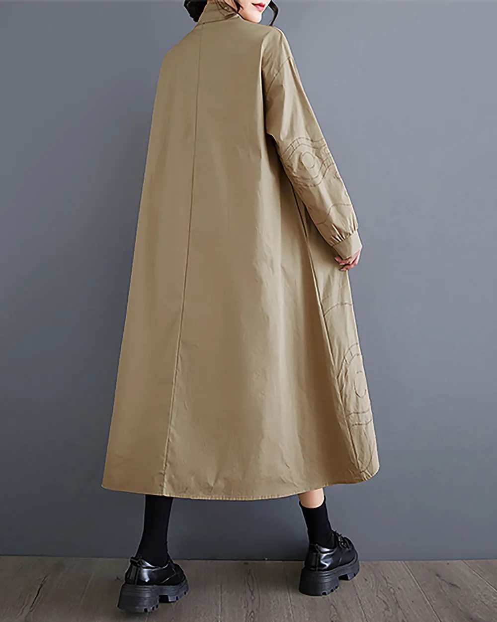 Women's Shirt Dress Lapel Collar Button Down Long Sleeve Below Knee Loose Oversize GZ291