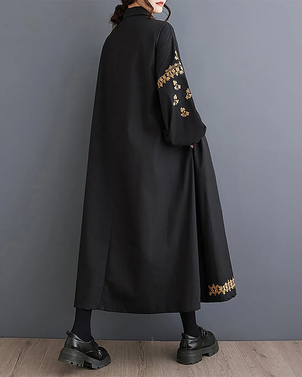 Women's Shirt Dress Lapel Collar Button Down Long Sleeve Below Knee Loose Oversize GZ291