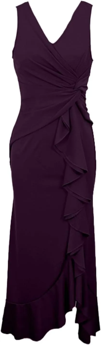 Women's Split Bodycon Evening Cocktail Long Dress Wrap V Neck Sleeveless Ruched Formal Dress Ruffle Hem Maxi Dress