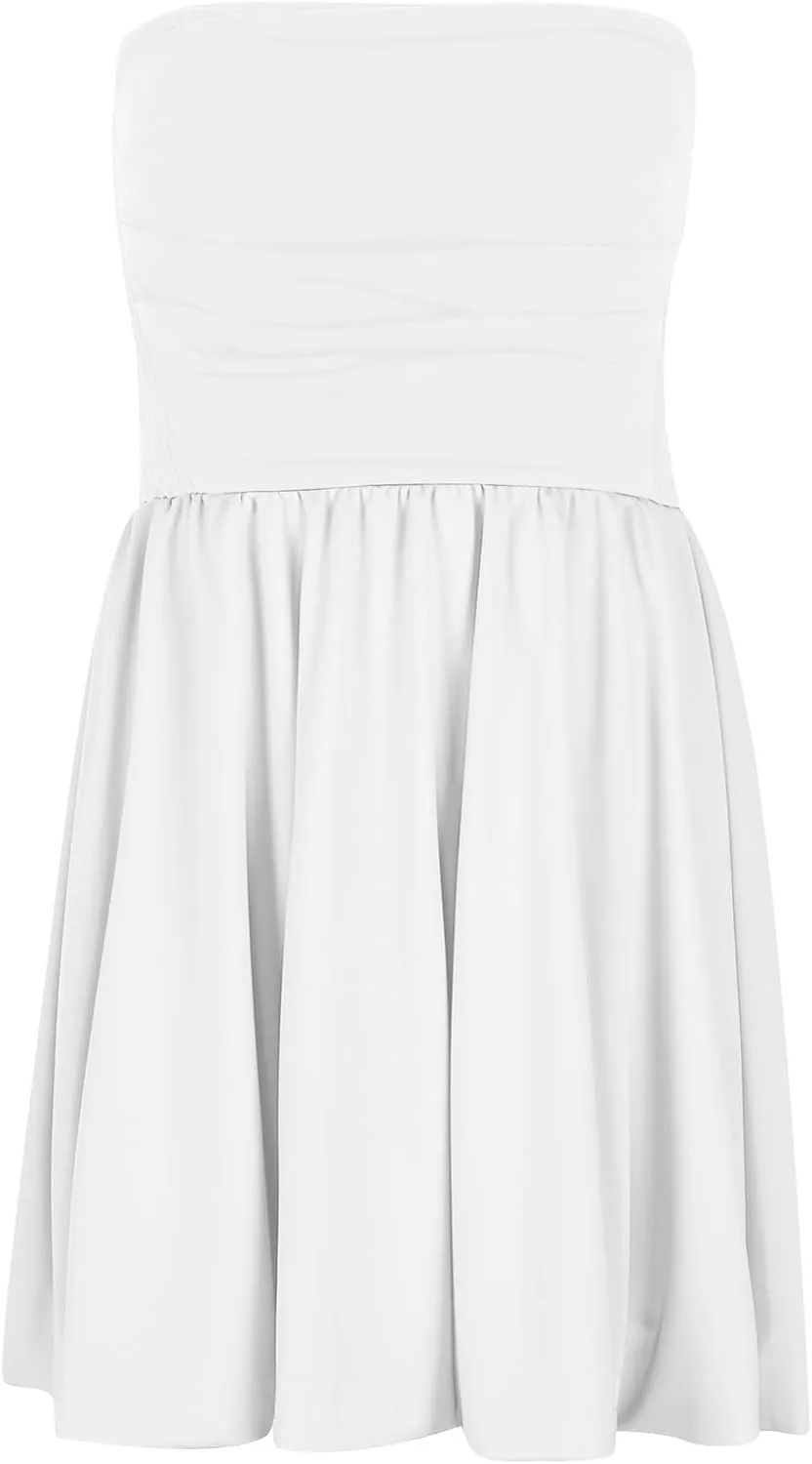 Women's Summer Strapless Mini Dress Tube Top Bubble Skirt 2025 Short Pleated A Line Patchwork Beach Party Sundress