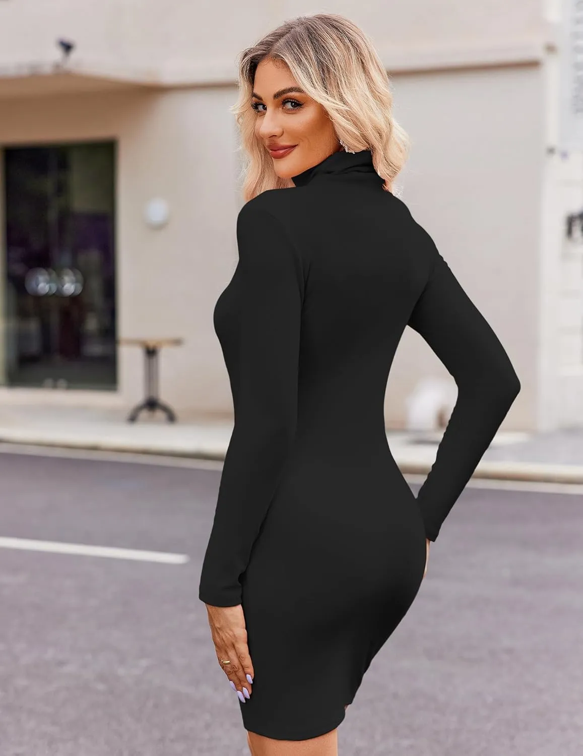 Zeagoo Women's Bodycon Dress Long Sleeve Slim Fit Turtleneck Dress