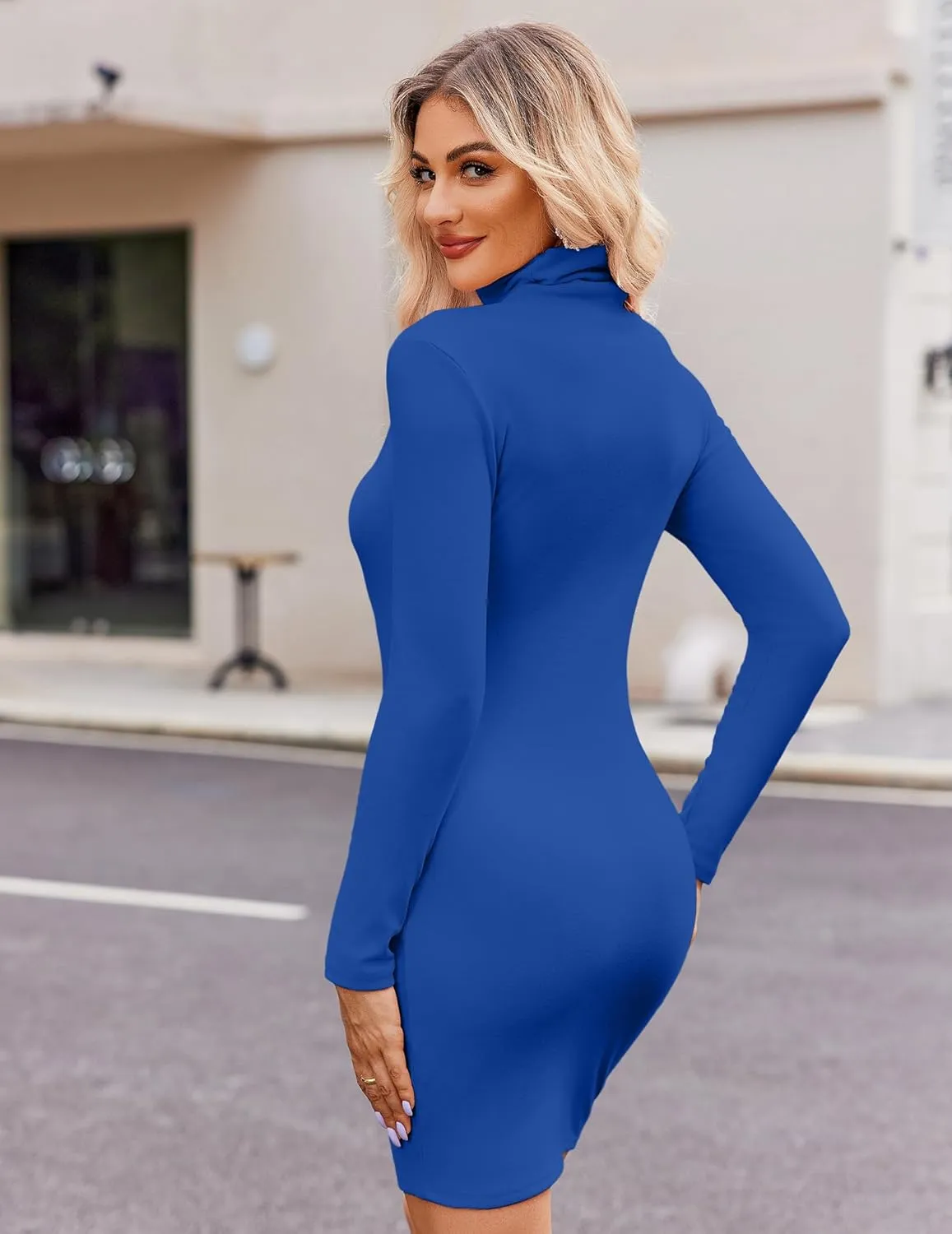 Zeagoo Women's Bodycon Dress Long Sleeve Slim Fit Turtleneck Dress