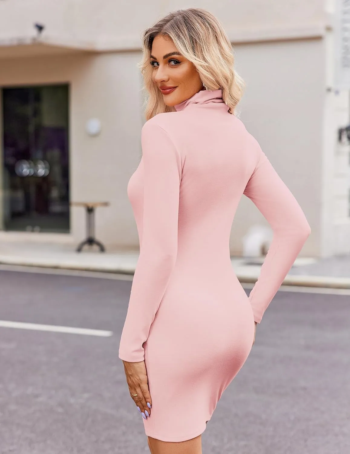 Zeagoo Women's Bodycon Dress Long Sleeve Slim Fit Turtleneck Dress