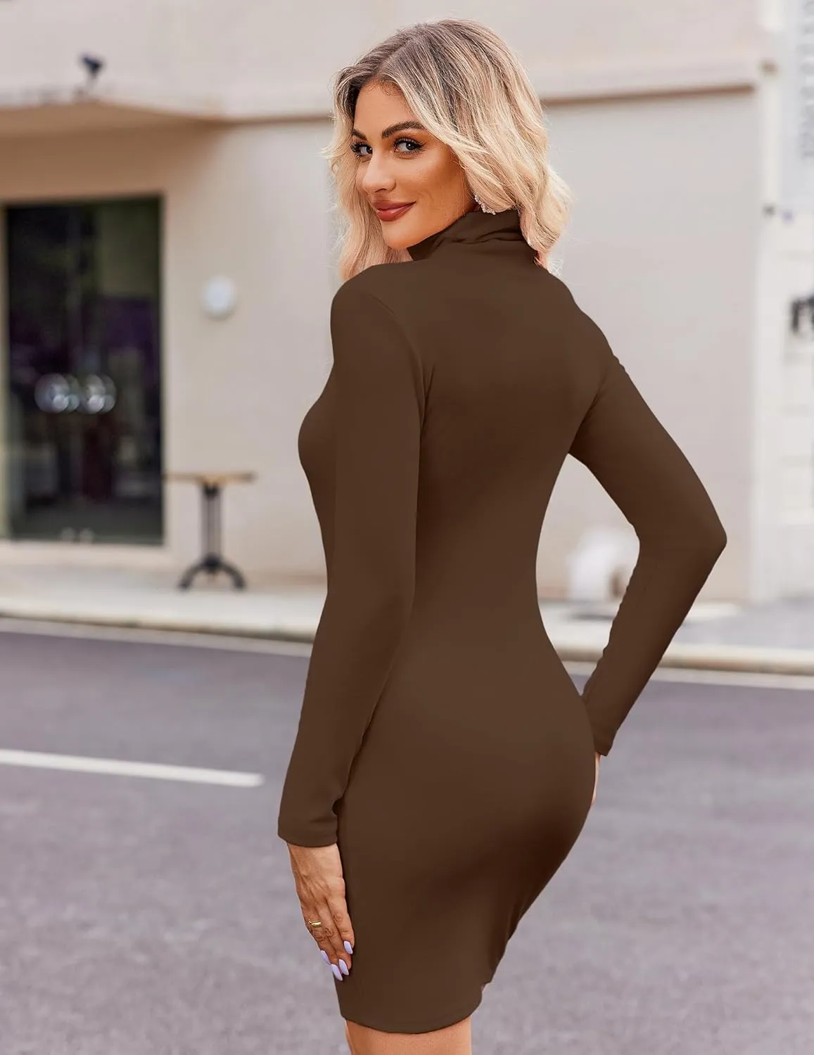 Zeagoo Women's Bodycon Dress Long Sleeve Slim Fit Turtleneck Dress
