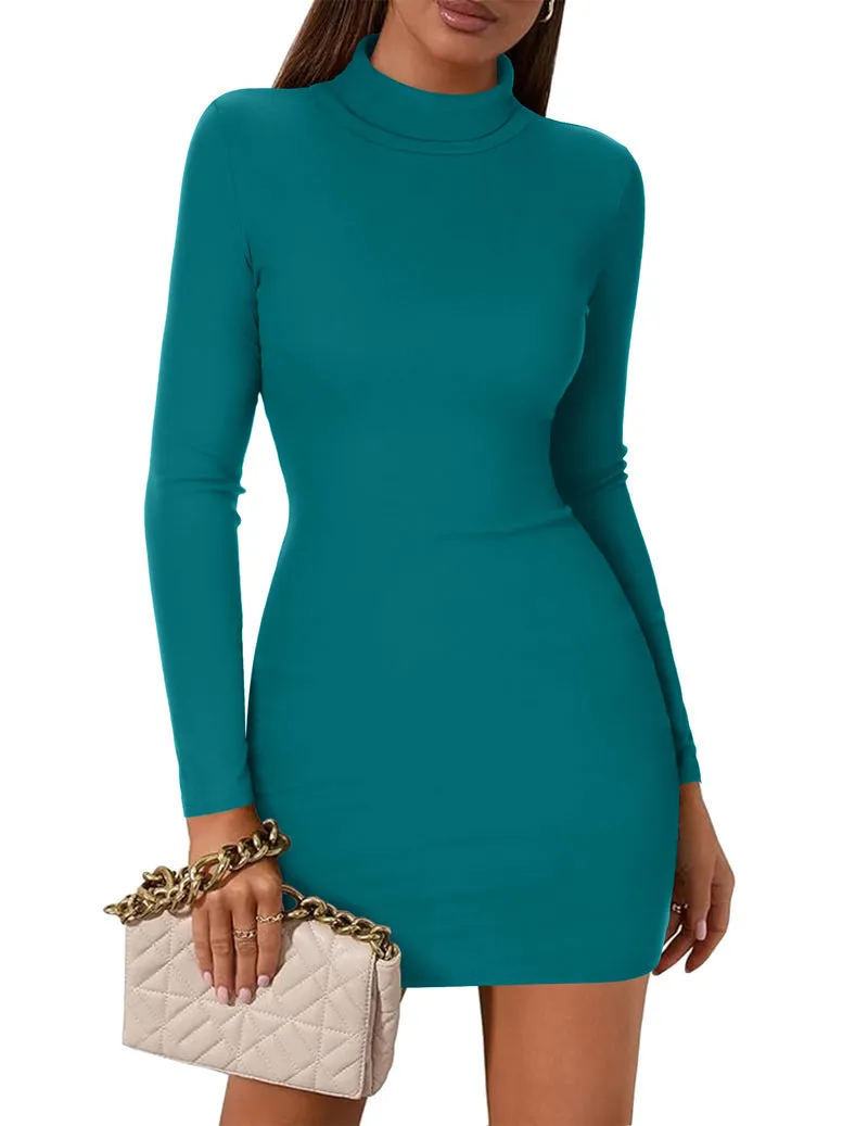 Zeagoo Women's Bodycon Dress Long Sleeve Slim Fit Turtleneck Dress