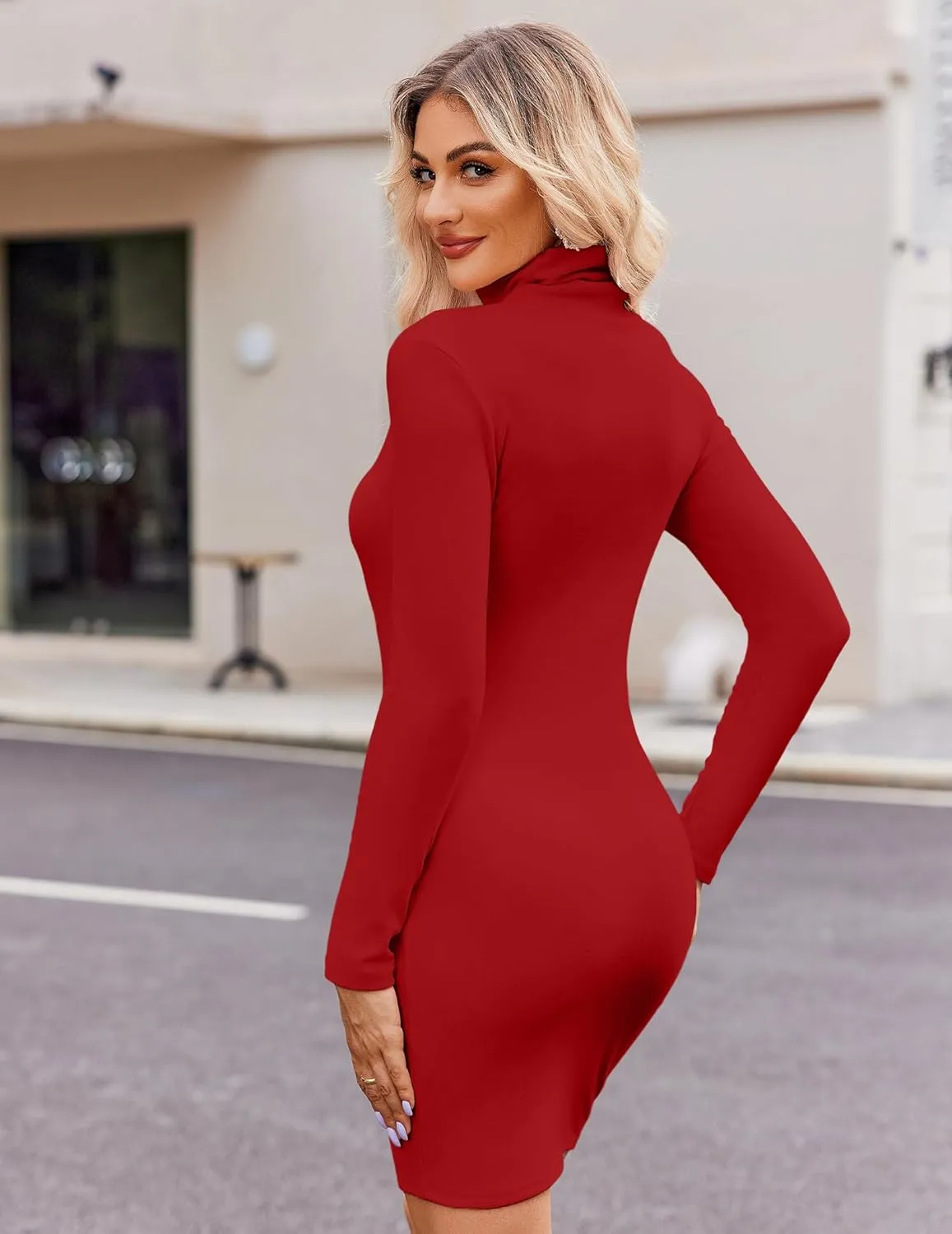 Zeagoo Women's Bodycon Dress Long Sleeve Slim Fit Turtleneck Dress