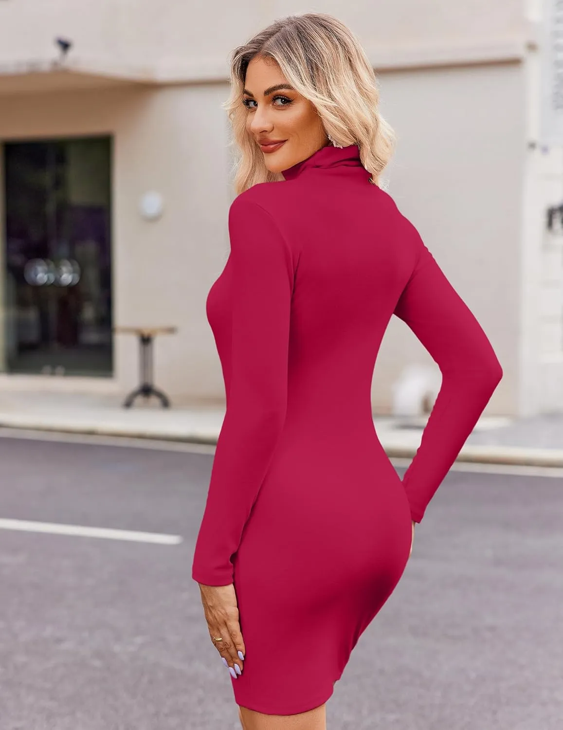 Zeagoo Women's Bodycon Dress Long Sleeve Slim Fit Turtleneck Dress