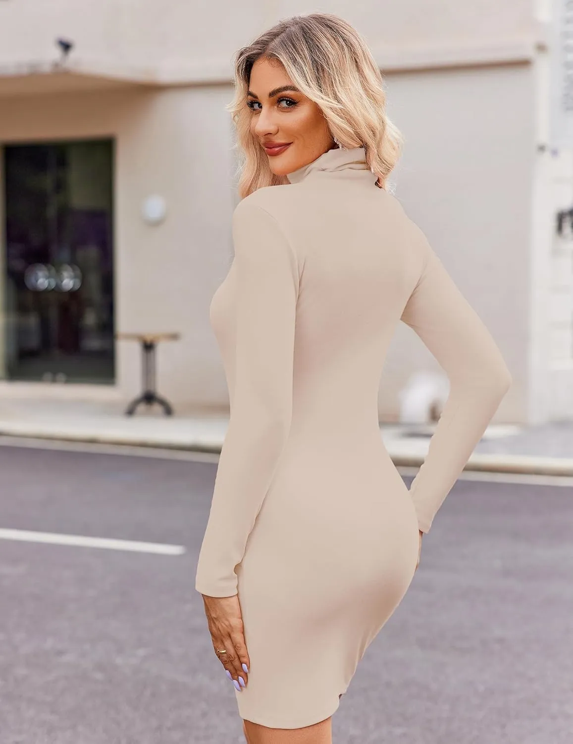 Zeagoo Women's Bodycon Dress Long Sleeve Slim Fit Turtleneck Dress